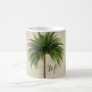 Tropical Palm Tree  Marbled Chic Monogram Coffee Mug