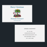 Tropical Palm Tree Merry Christmas Business Card<br><div class="desc">Business cards with a seasonal holiday image. A tropical palm tree decorated in festive lights with a star on top. A giant red and white candy cane sticking out of the sand. Christmas presents under the tree. Whimsical and fun.</div>