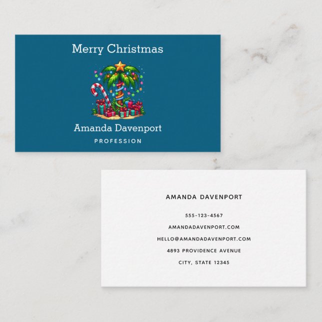 Tropical Palm Tree Merry Christmas Business Card (Front/Back)