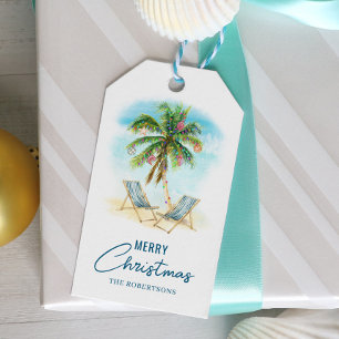 Tropical Palm Tree Merry Christmas Gift Tags