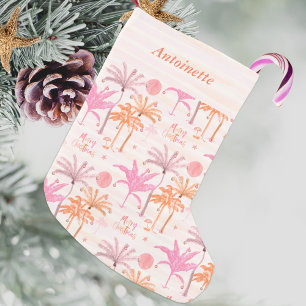 Tropical Palm Tree Merry Christmas Personalised Small Christmas Stocking