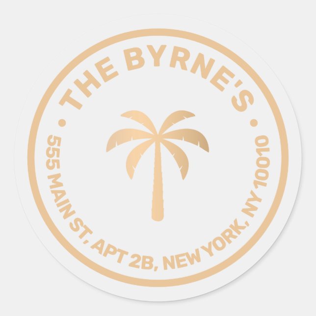 Tropical Palm Tree Modern Classic Round Sticker (Front)