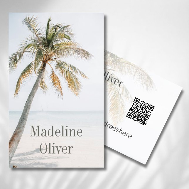 Tropical Palm Tree Modern QR Code  Business Card (Creator Uploaded)