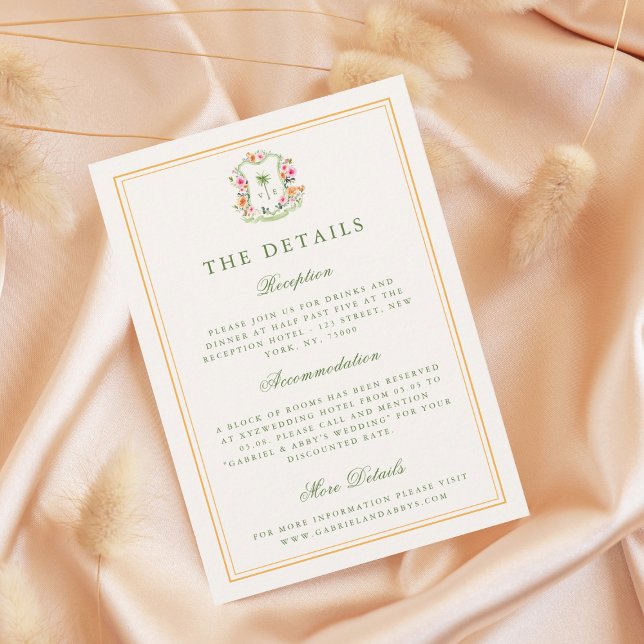 Tropical Palm Tree Monogram Details Beach Wedding Enclosure Card (Creator Uploaded)