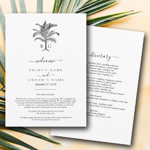 Tropical Palm Tree Monogram Wedding Itinerary  Programme
