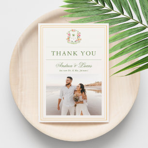 Tropical Palm Tree Monogram Wedding Thank You Card