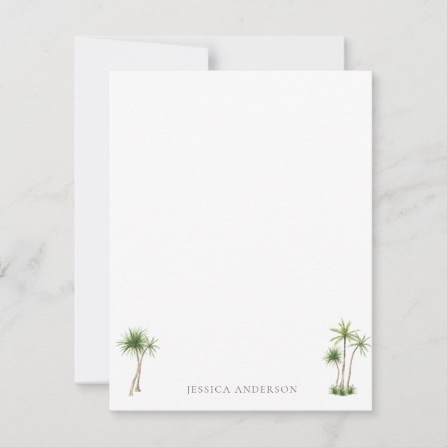 Tropical Palm Tree Name Thank You Card (Front)