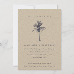 Tropical Palm Tree Navy Kraft Engagement Invite