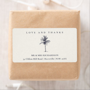 Tropical Palm Tree Navy Kraft Wedding Thanks
