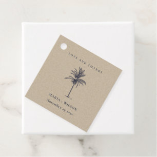 Tropical Palm Tree Navy Kraft Wedding Thanks Favour Tags