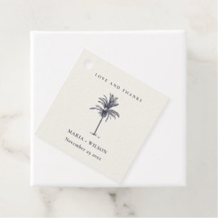 Tropical Palm Tree Navy Kraft Wedding Thanks Favour Tags