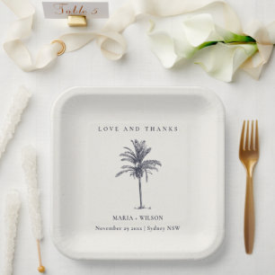 Tropical Palm Tree Navy Kraft Wedding Thanks Paper Plate