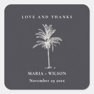 Tropical Palm Tree Navy Kraft Wedding Thanks Square Sticker