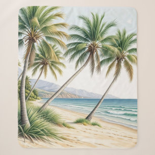 Tropical Palm Tree Ocean Sherpa Blanket