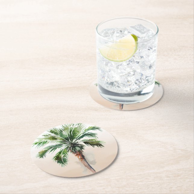 Tropical Palm Tree Ombre  Round Paper Coaster (Insitu)