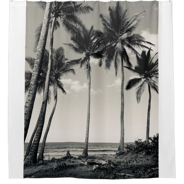 TROPICAL PALM TREE ON THE BEACH SHOWER CURTAIN (Front)