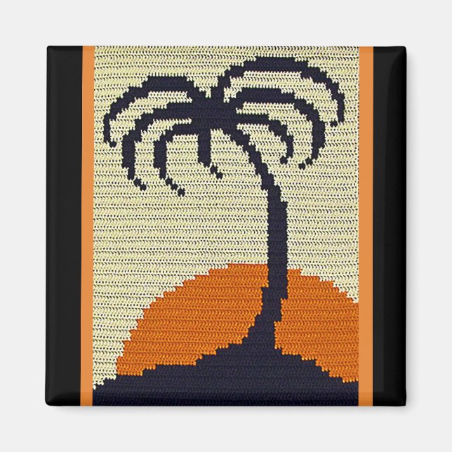 Tropical Palm Tree Orange Sunrise Crochet Print on Magnet (Front)