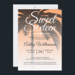 Tropical Palm Tree Orange Sweet 16 16th Birthday Invitation<br><div class="desc">A chic modern tropical orange ombre design Sweet 16 birthday invitation with a palm tree background. The bright papaya orange fades onto a white background. The text "Sweet Sixteen" in white is set in modern script. Elegant 16th birthday party invitation for a glamourous Sweet Sixteen, perfect for her, the fashionista...</div>
