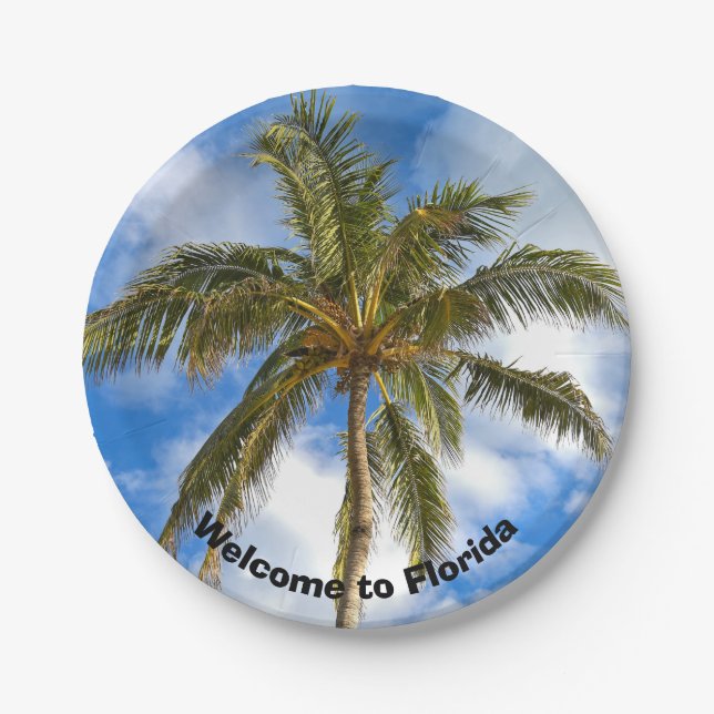 tropical palm tree paper plate (Front)