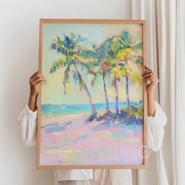 Tropical Palm Tree Pastel Coastal Wall Art (Creator Uploaded)