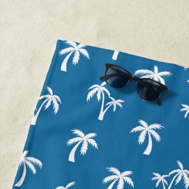 Tropical Palm Tree pattern blue Beach Towel (In Situ)
