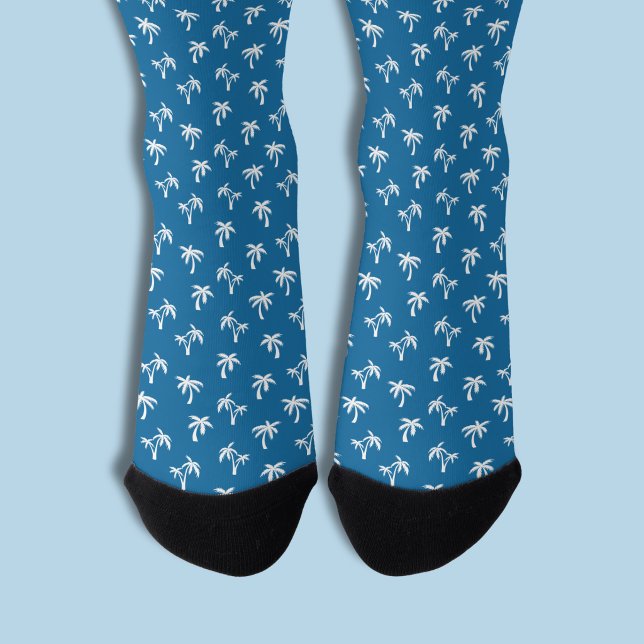 Tropical Palm Tree pattern blue Socks (Preppy palm tree blue tropical socks 1)