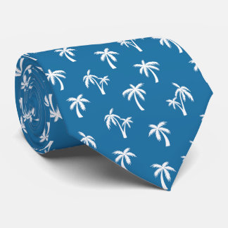 Tropical Palm Tree pattern blue Tie