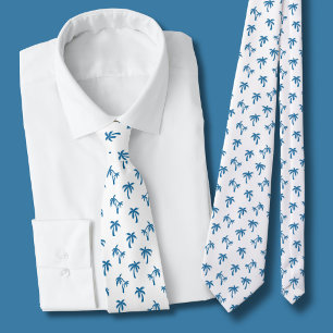Tropical Palm Tree pattern blue Tie