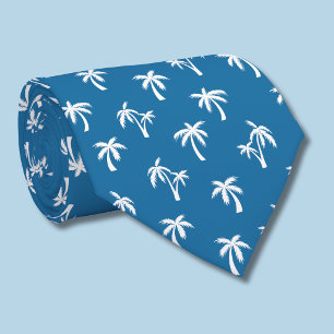 Tropical Palm Tree pattern blue Tie