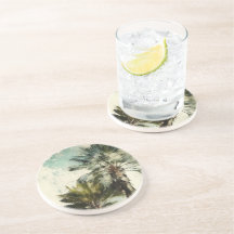 Tropical Palm Tree Pattern Sandstone Coaster