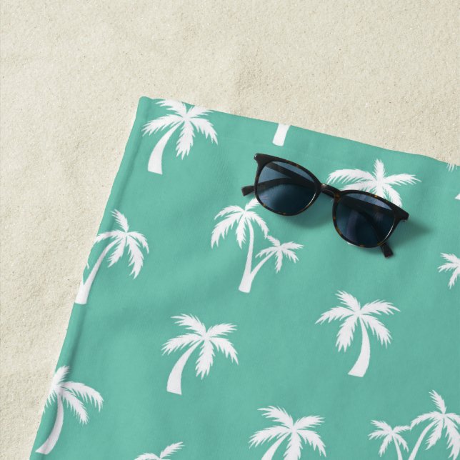 Tropical Palm Tree pattern sea green Beach Towel (In Situ)