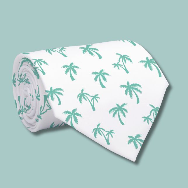 Tropical Palm Tree pattern sea green Tie (green and white palm tree tie )
