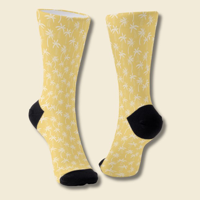 Tropical Palm Tree pattern yellow Socks (Yellow palm tree socks 1)