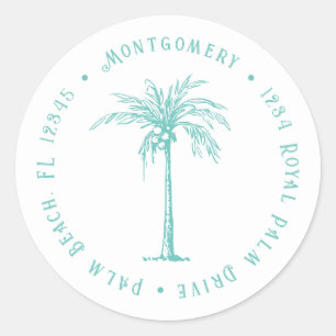 Tropical Palm Tree Personalised Return Address Classic Round Sticker