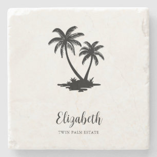 Tropical Palm Tree Personalized Stone Coaster