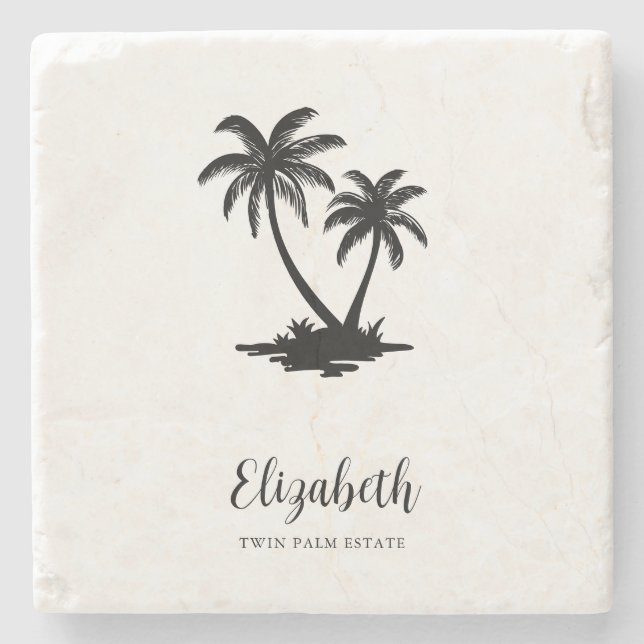 Tropical Palm Tree Personalized Stone Coaster (Front)