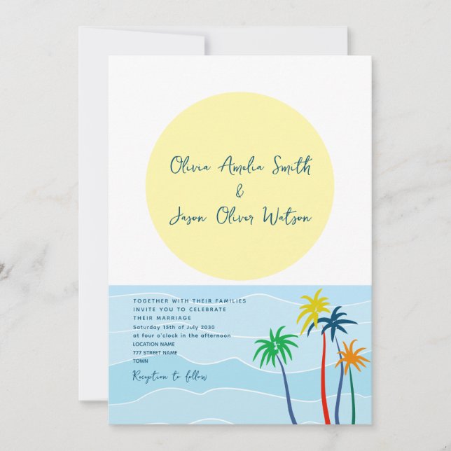 Tropical Palm Tree Photo Wedding Invitation (Front)