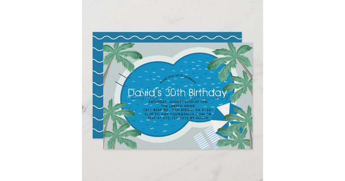 Tropical Palm Tree Pool Party Adult Birthday Invitation Zazzle