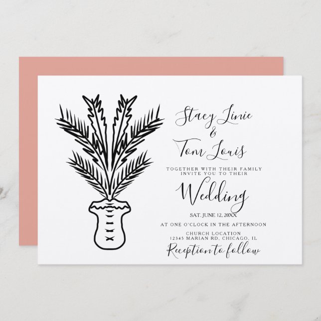 Tropical Palm Tree Potted Hand Drawn Earthy   Invitation (Front/Back)