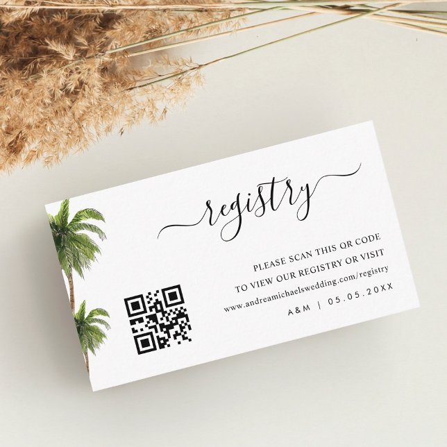 Tropical Palm Tree Qr Code Wedding Gift Registry Enclosure Card (Creator Uploaded)