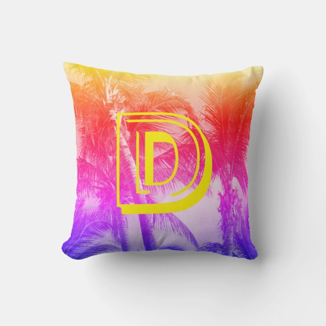 tropical palm tree retro 80's summer vibe cushion (Front)