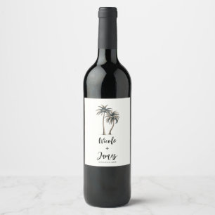 Tropical Palm Tree Rustic Coastal Wedding Wine Label