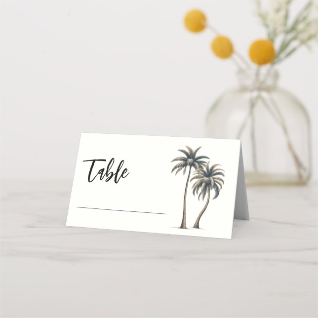 Tropical Palm Tree Rustic Wedding Table Seating Place Card (Front)