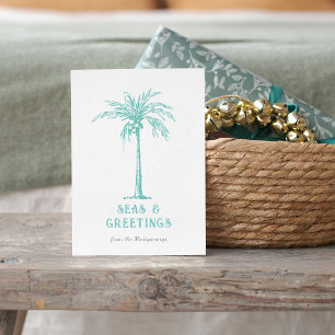 Tropical Palm Tree Seas and Greetings Christmas Holiday Card