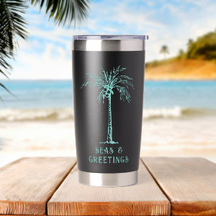 Tropical Palm Tree Seas and Greetings Christmas Insulated Tumbler
