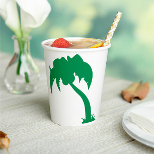 Tropical Palm Tree Silhouette Green Island Beach Paper Cups