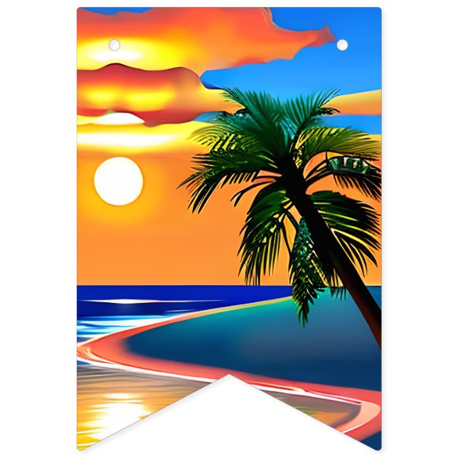 Tropical Palm Tree Silhouette Party  Bunting (First Flag)