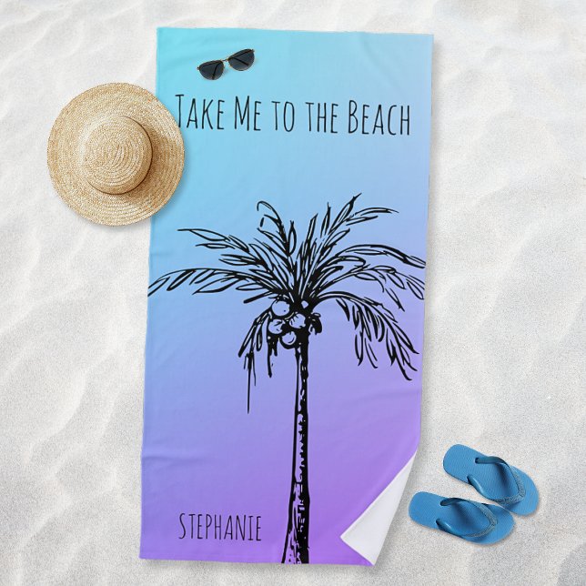 Tropical Palm Tree Silhoutte Personalised Beach Towel (Tropical Palm Tree Silhoutte Personalized Beach Towel)