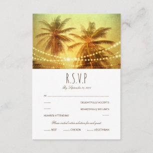 Tropical Palm Tree String light Beach Wedding RSVP Card
