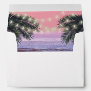 Tropical Palm Tree & String Lights Beach Wedding Envelope